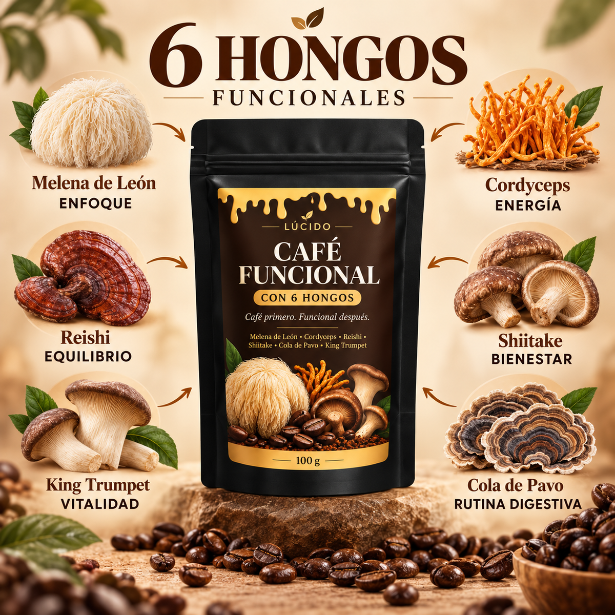Lúcido™ — Café con 6 Hongos